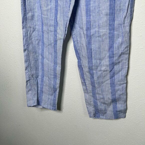 C&C California Women’s Blue Striped Linen Raw Hem Pull On Pants Size M Pockets - Picture 3 of 8